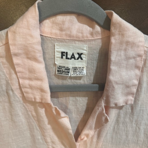 FLAX Peach Linen Collared Mother of Pearl Button Down Blouse Top - Picture 4 of 8
